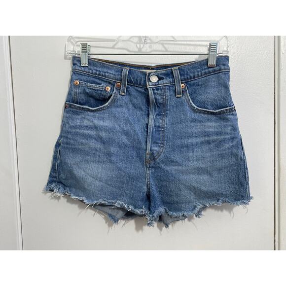 Levi's Premium Ribcage Cut Off Jean Shorts Size 28 High Rise Button Fly Rave - Picture 1 of 9